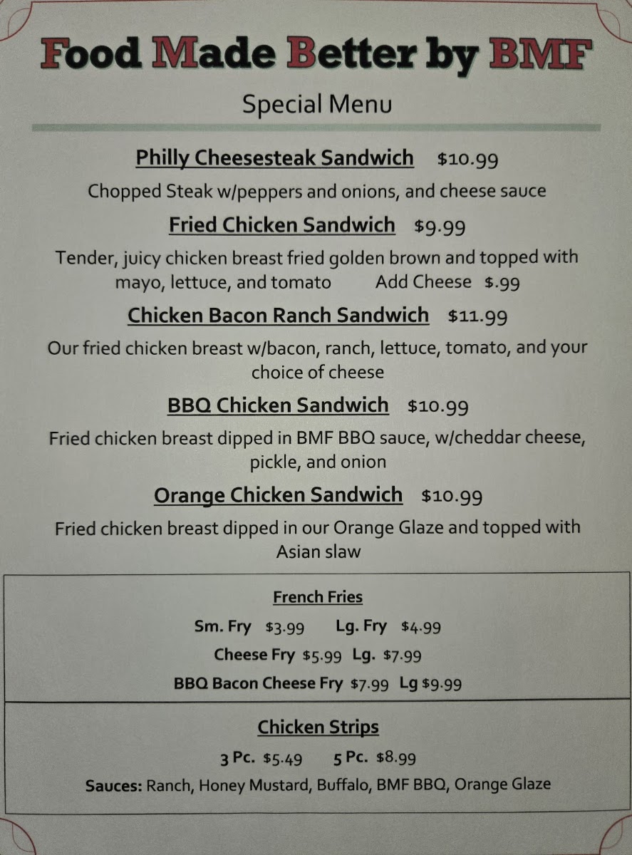BMF Café menu board