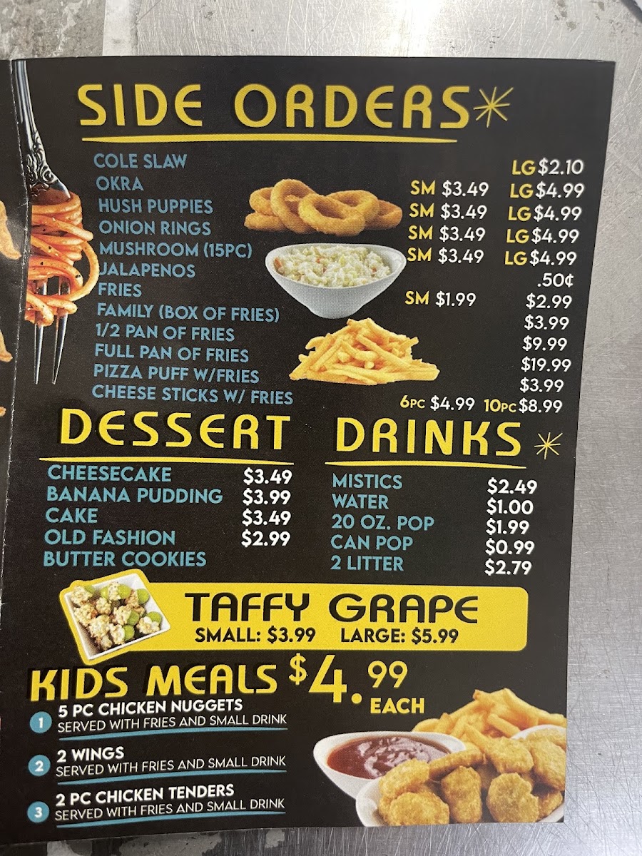 SHARKS FISH & CHIKEN menu board