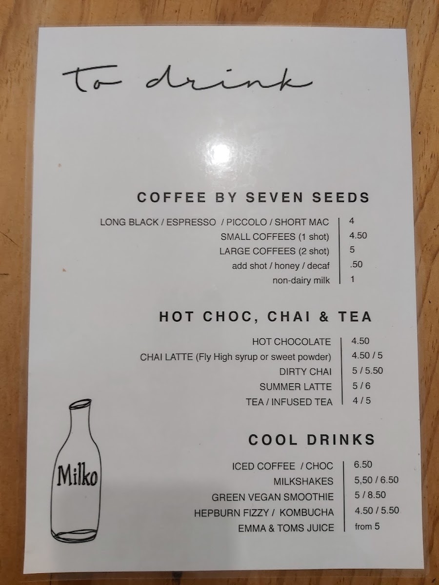The Milko menu board