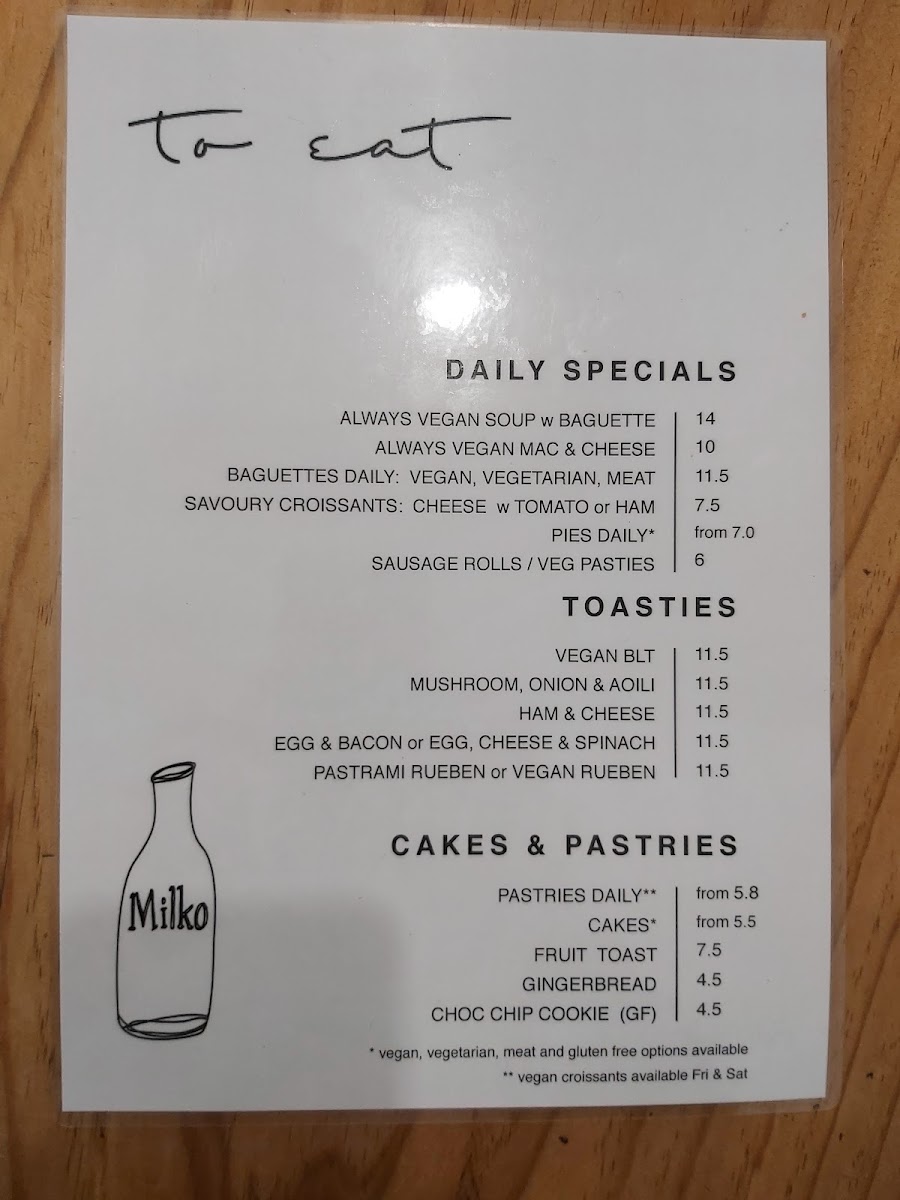 The Milko menu board