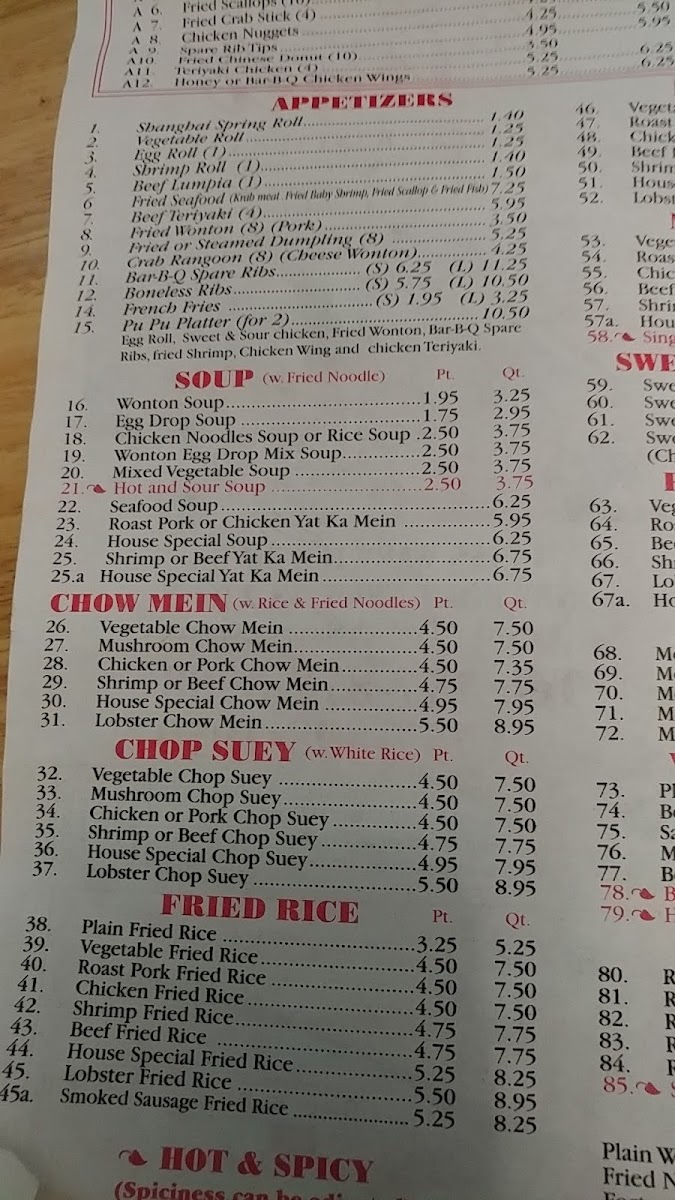 Great Wall Restaurant | Chinese menu board