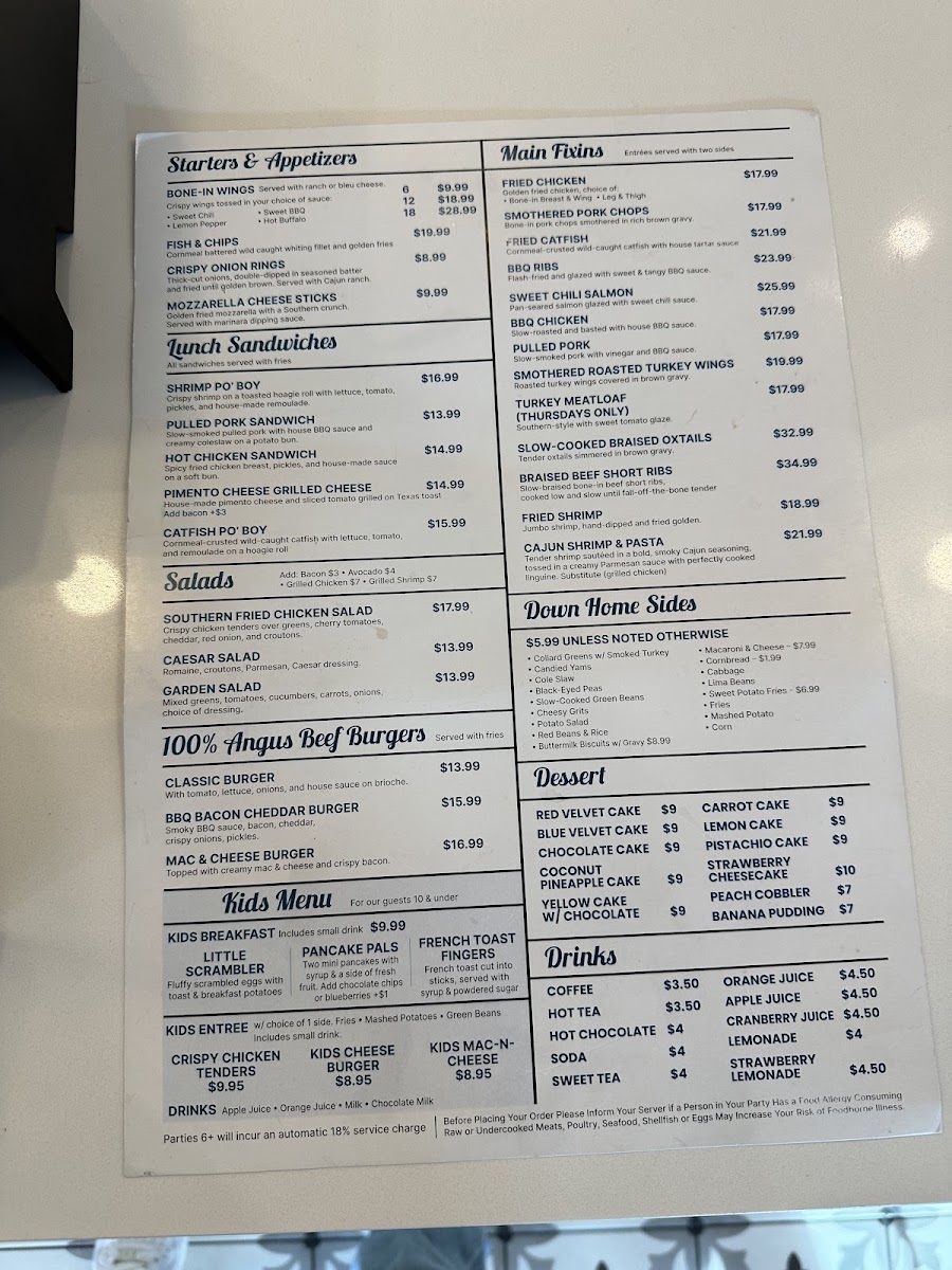 Lola's Southern Cuisine menu board