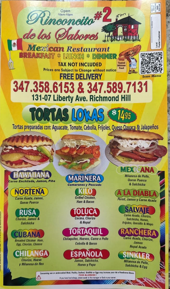 El Rinconcito De Los Sabores 2 menu board