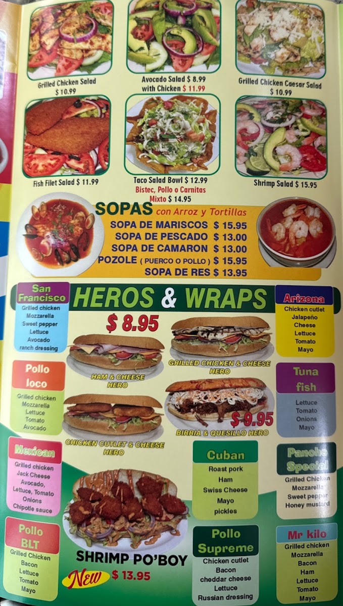 El Rinconcito De Los Sabores 2 menu board