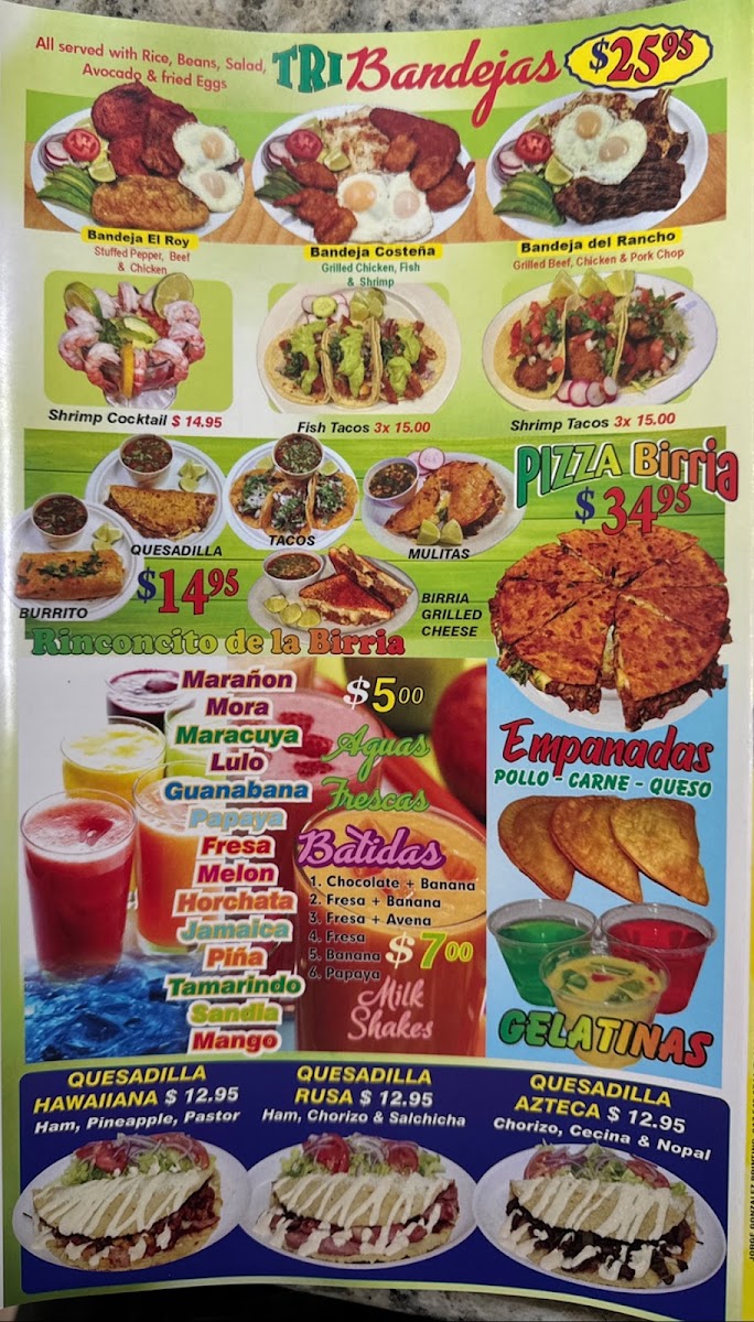 El Rinconcito De Los Sabores 2 menu board