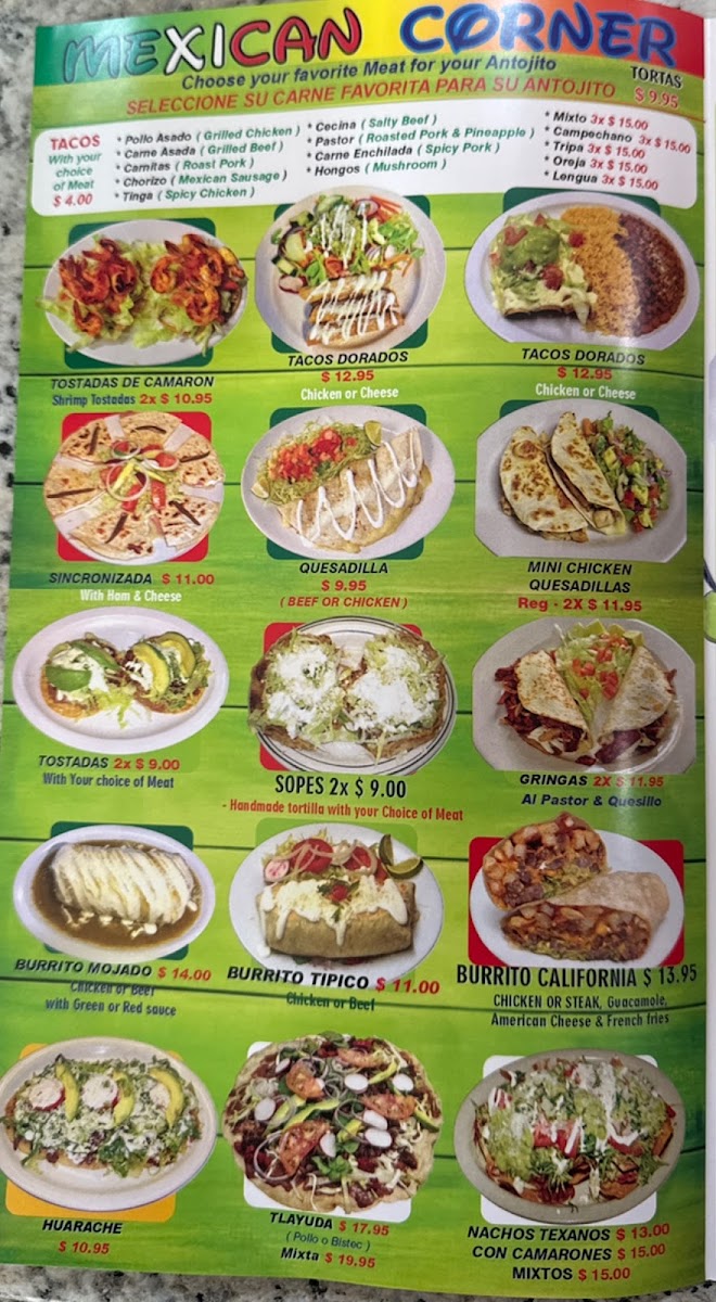 El Rinconcito De Los Sabores 2 menu board