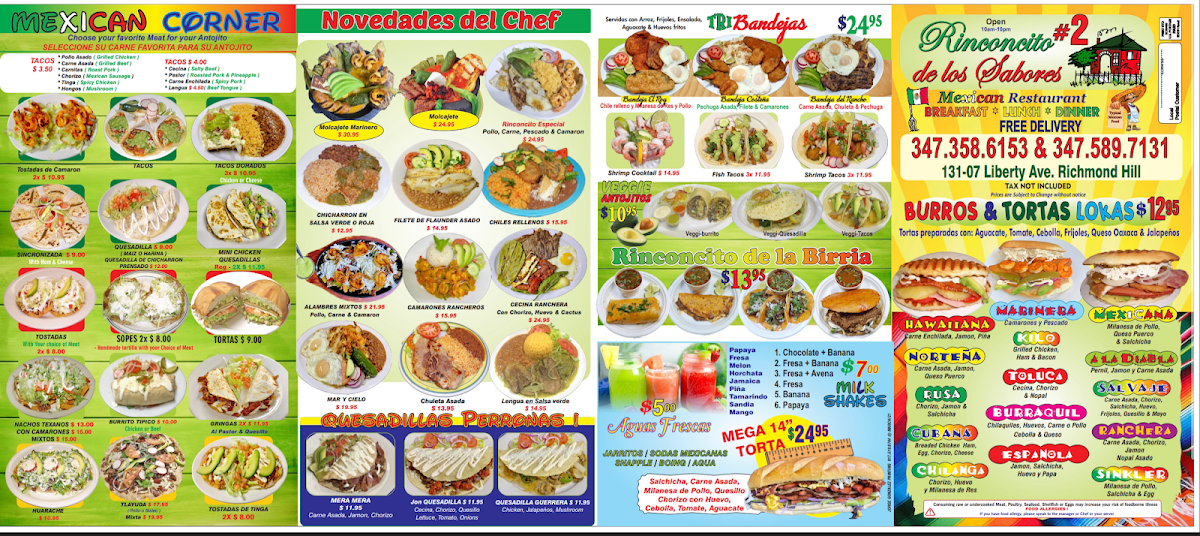 El Rinconcito De Los Sabores 2 menu board
