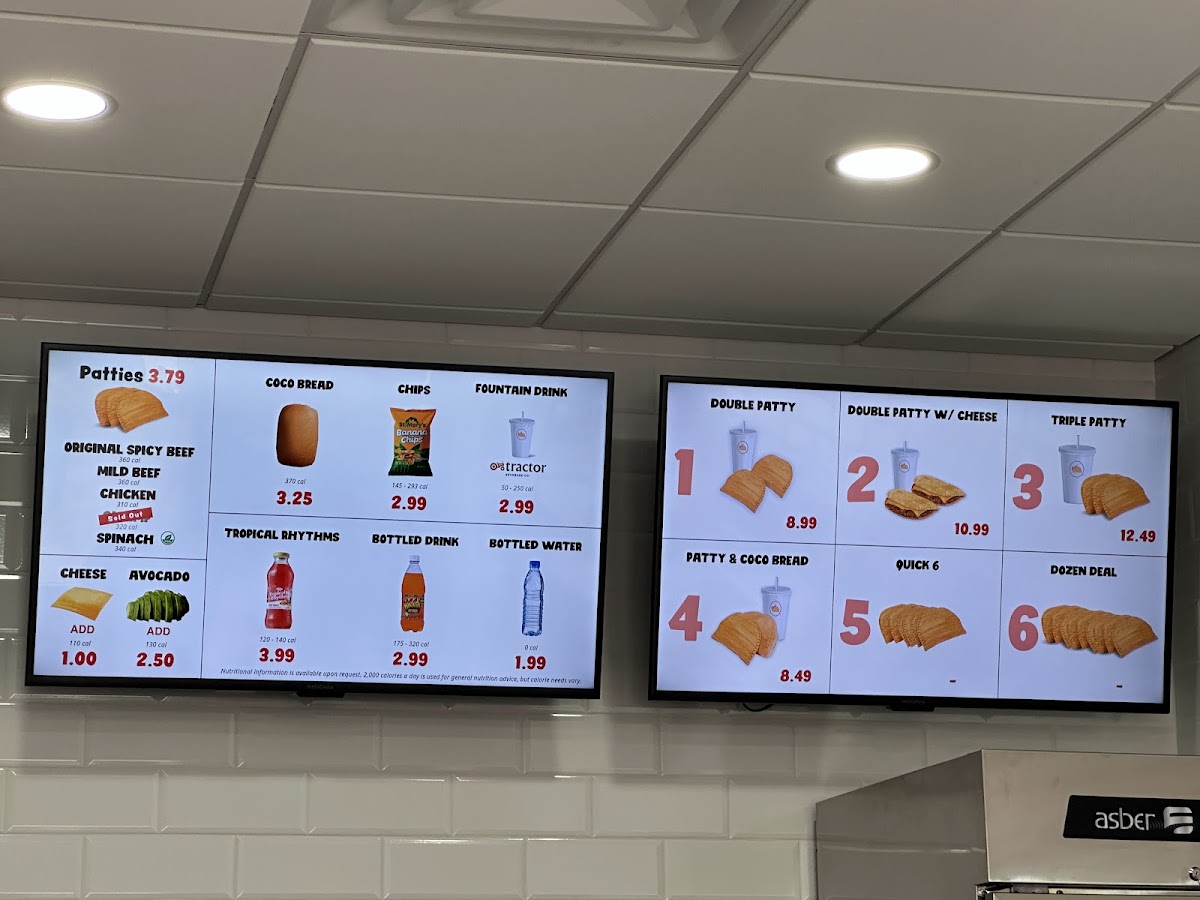 Juici Patties menu board
