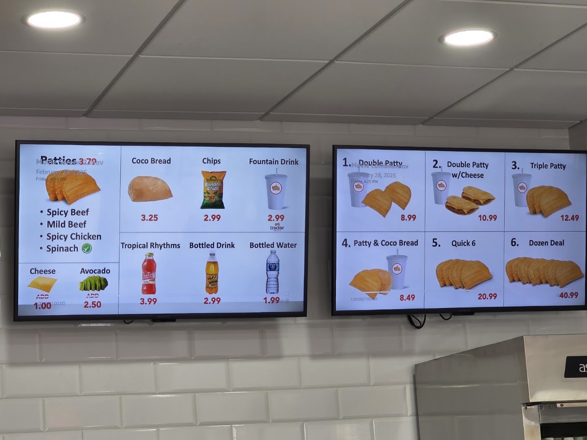 Juici Patties menu board