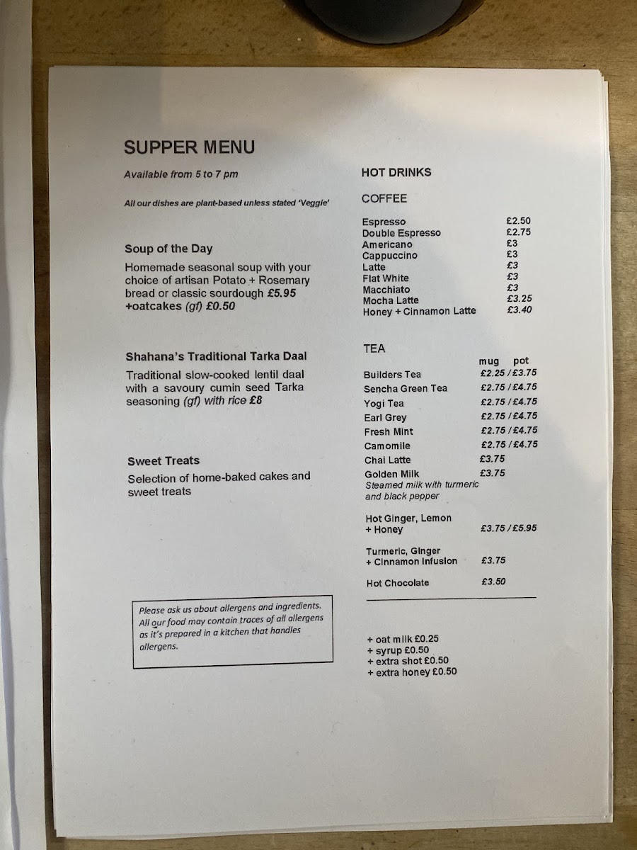 Santosa Café Wellness Centre menu board
