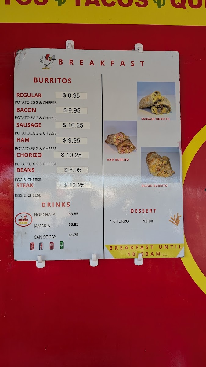 Nicos Mexican Food menu board