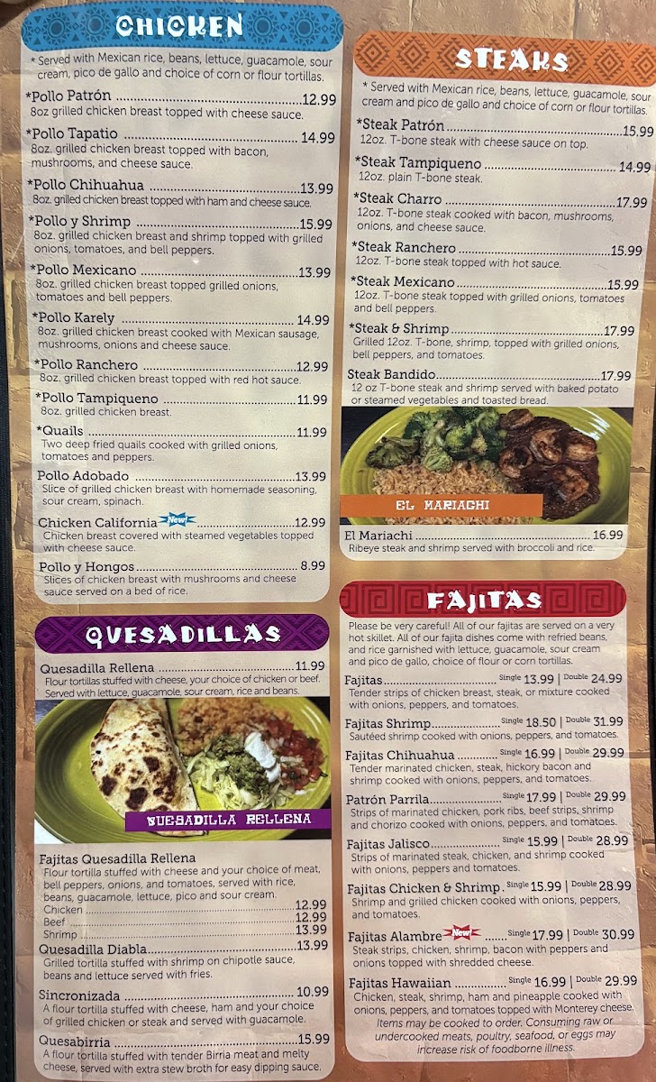 Patrón Grill menu board