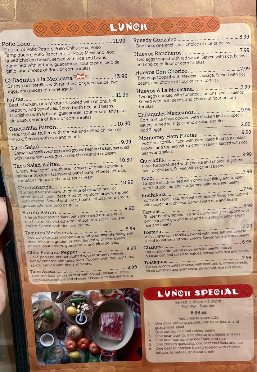 Patrón Grill menu board