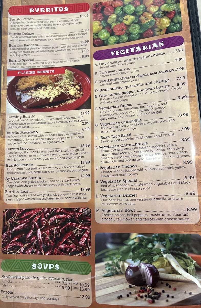Patrón Grill menu board