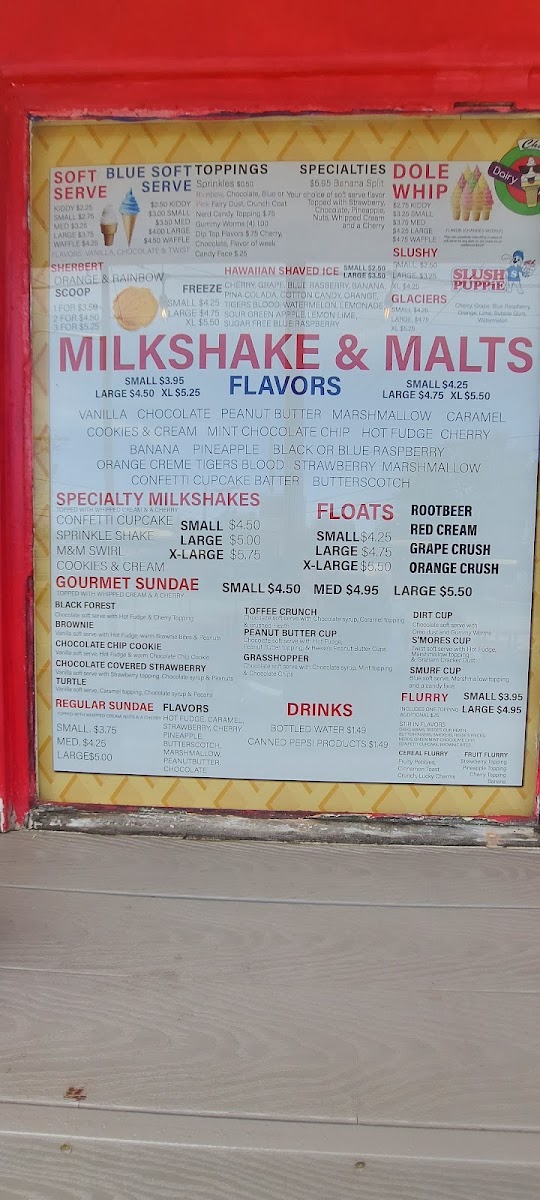 Chubby's Pizza And Dairy Point menu board