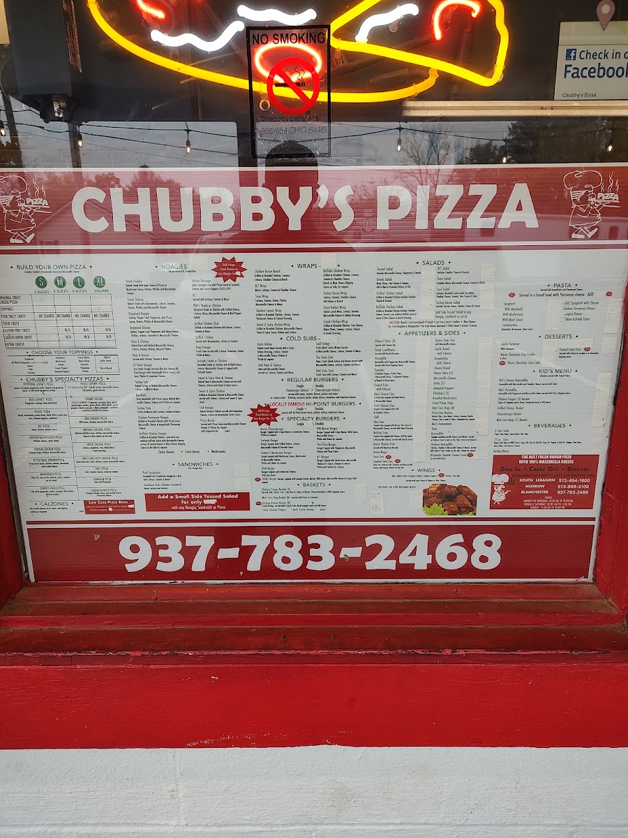 Chubby's Pizza And Dairy Point menu board
