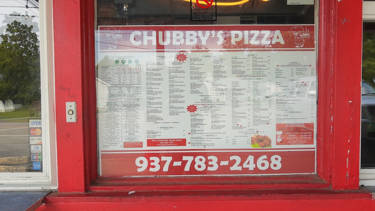 Chubby's Pizza And Dairy Point menu board