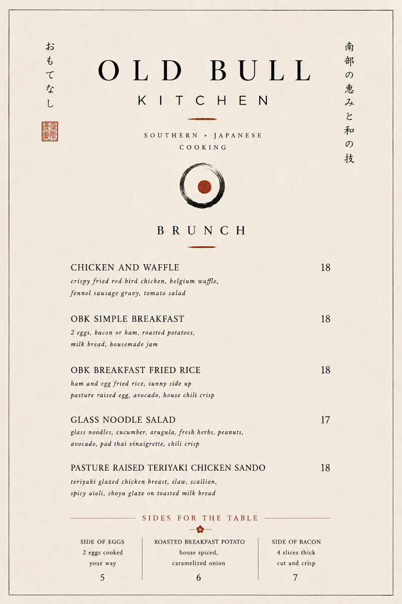 Old Bull Kitchen menu board