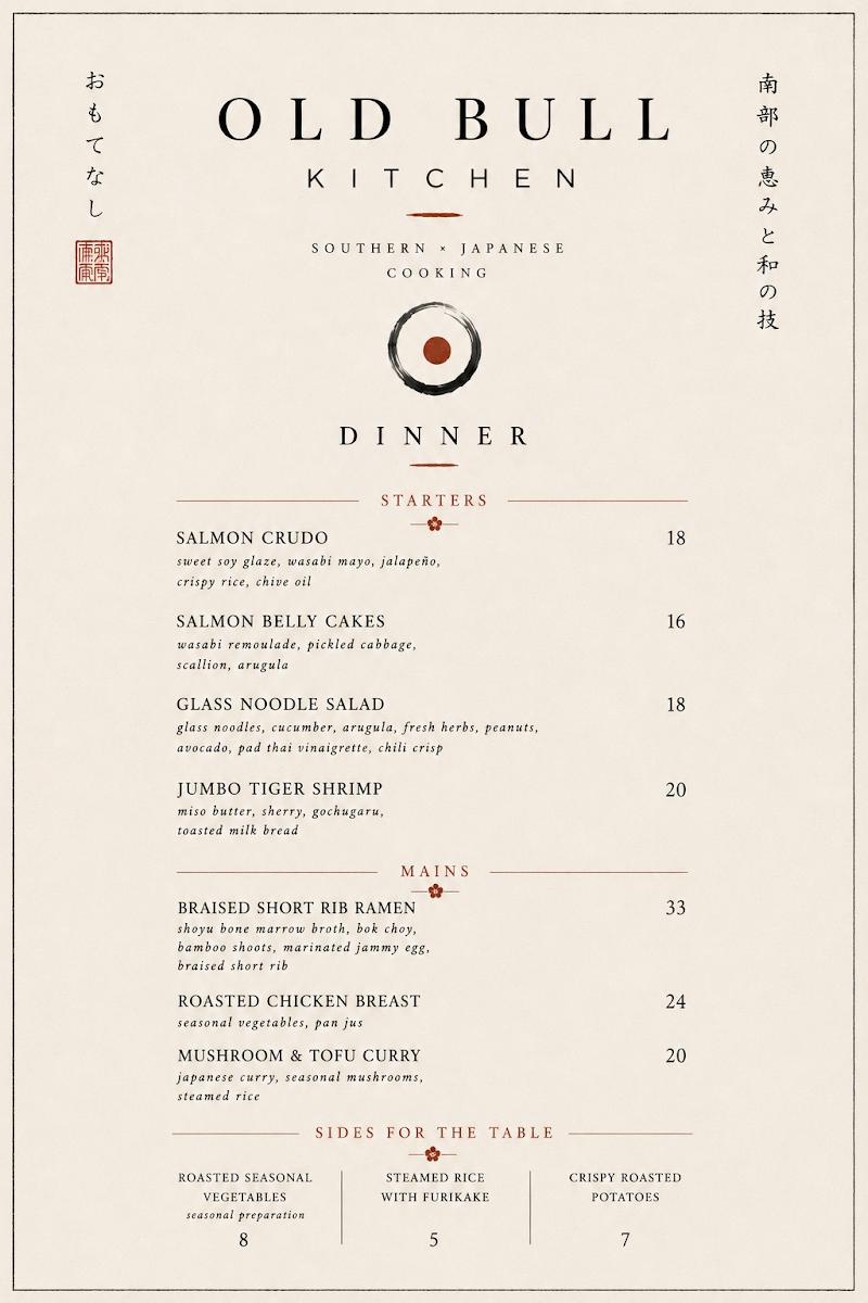 Old Bull Kitchen menu board