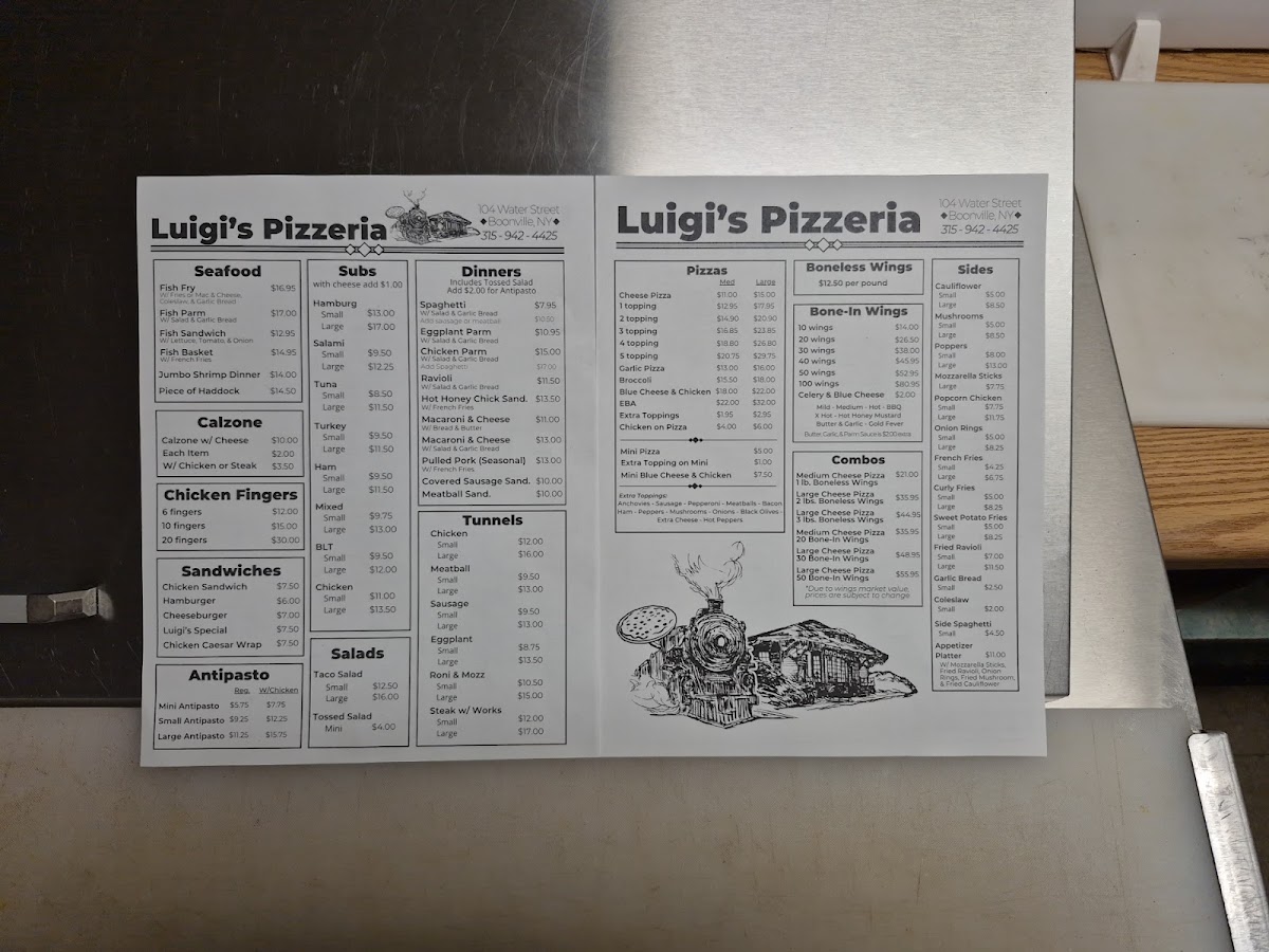 Luigi's Pizzeria menu board