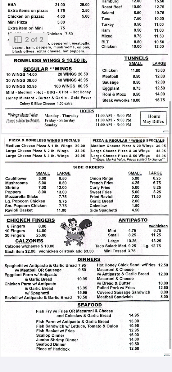 Luigi's Pizzeria menu board