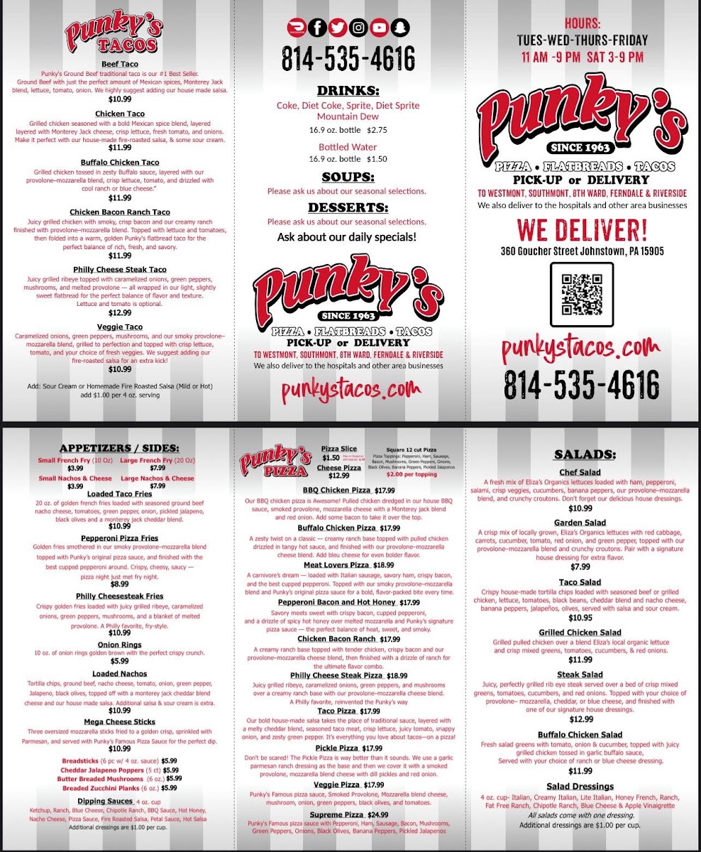 Punky's Famous Flatbreads menu board
