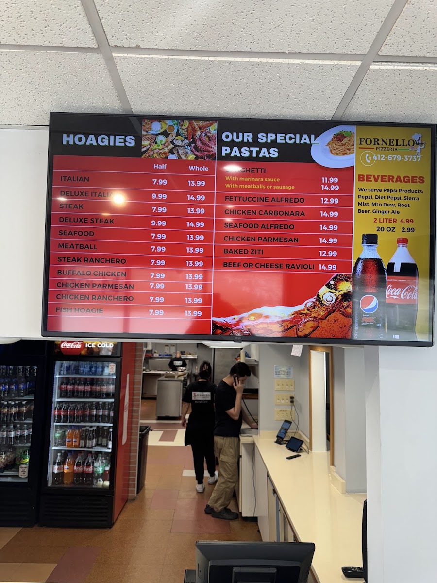 Fornello Pizzeria menu board