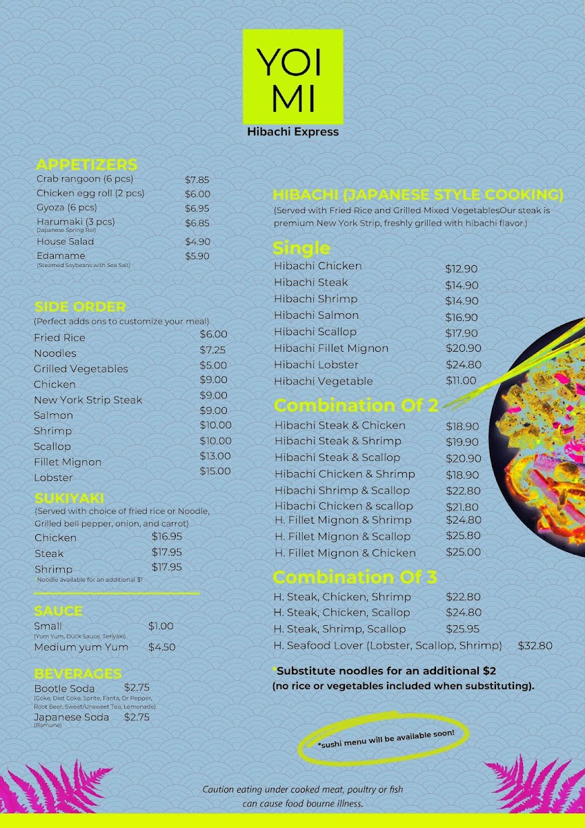 Yoimi Sushi & Hibachi Pocatello menu board