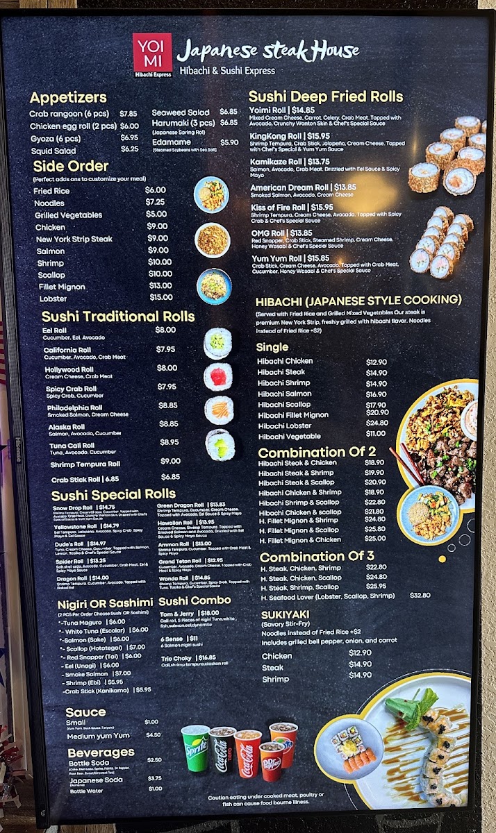 Yoimi Sushi & Hibachi Pocatello menu board