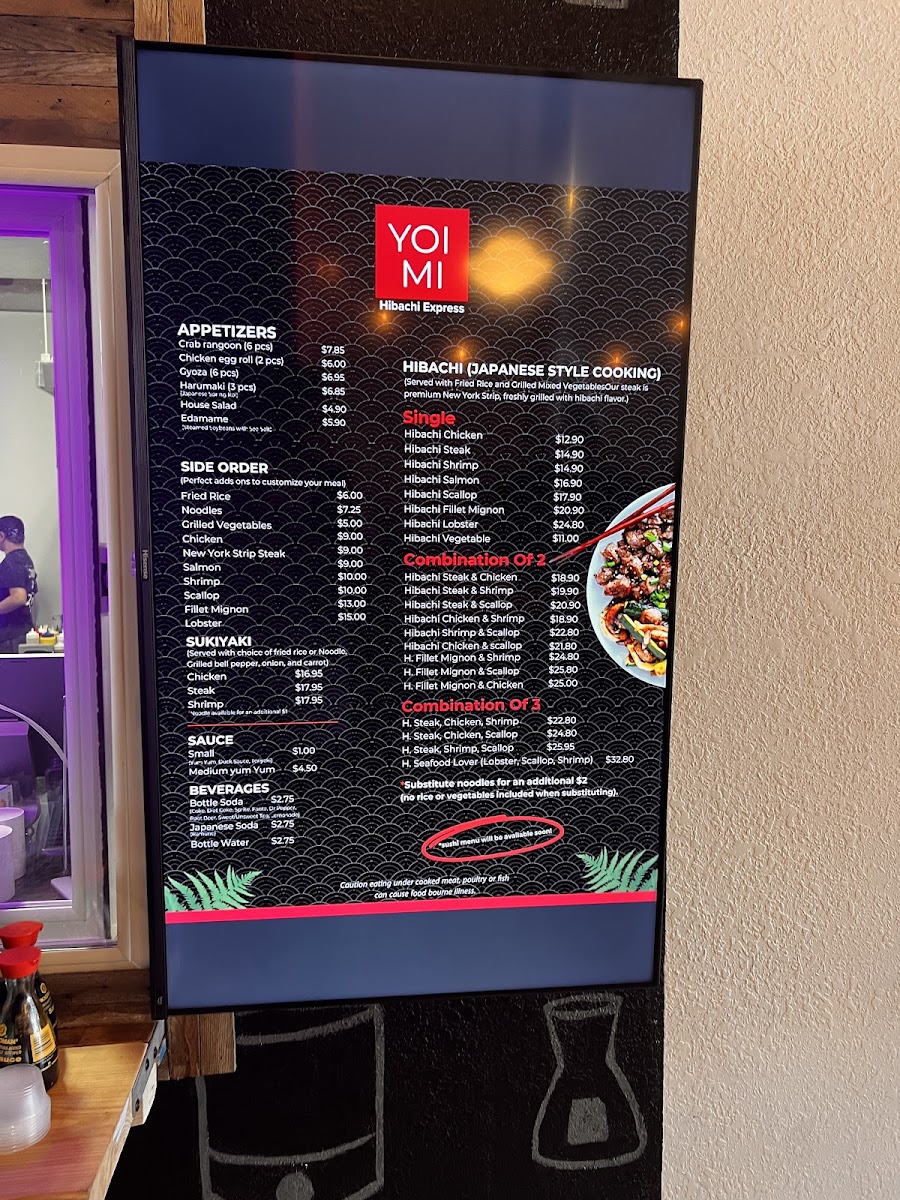 Yoimi Sushi & Hibachi Pocatello menu board