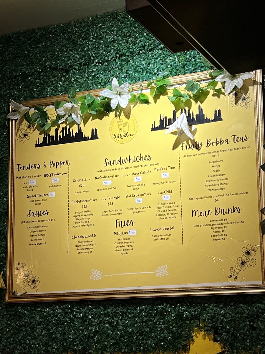 Filly Luv menu board