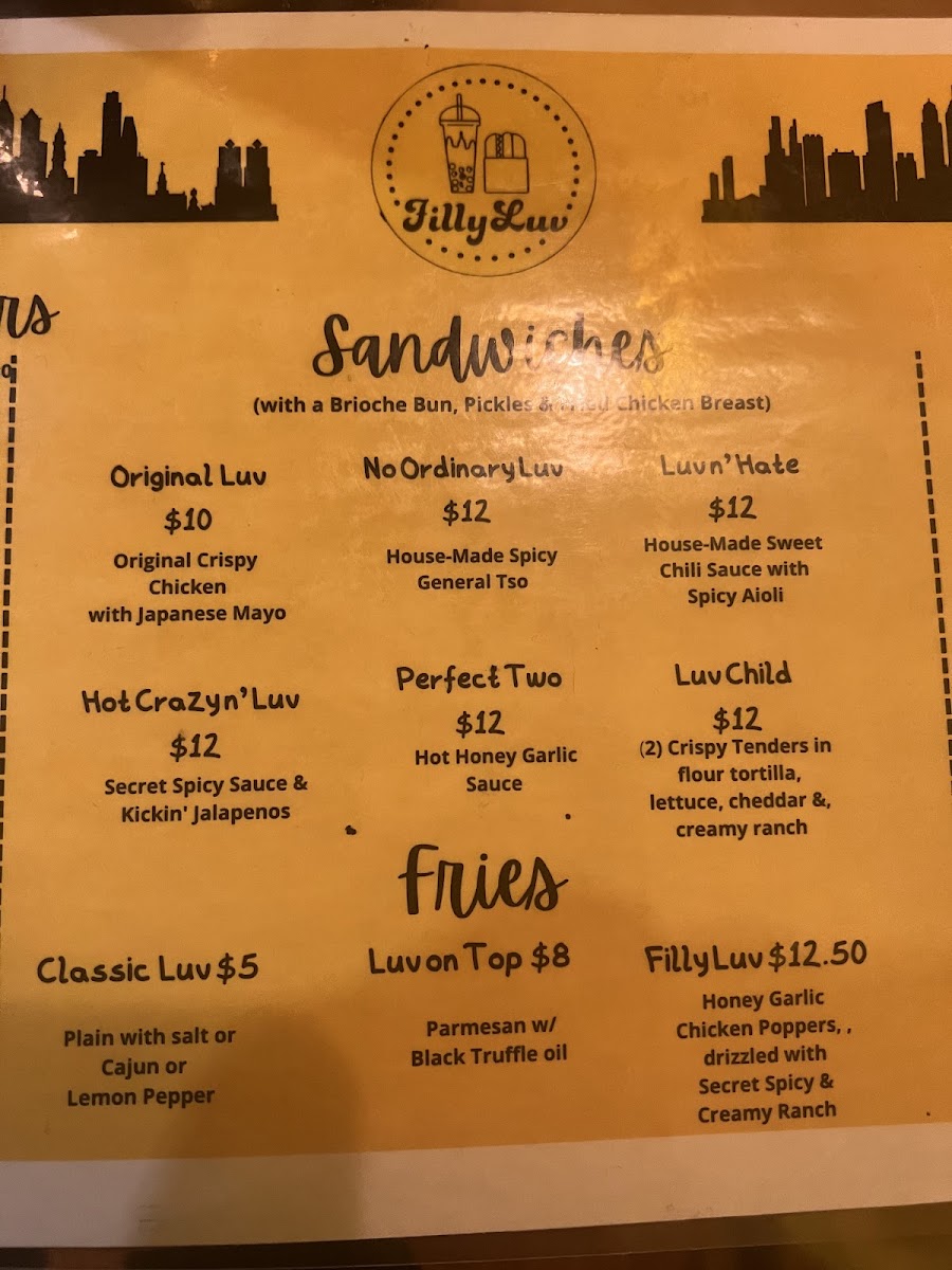Filly Luv menu board