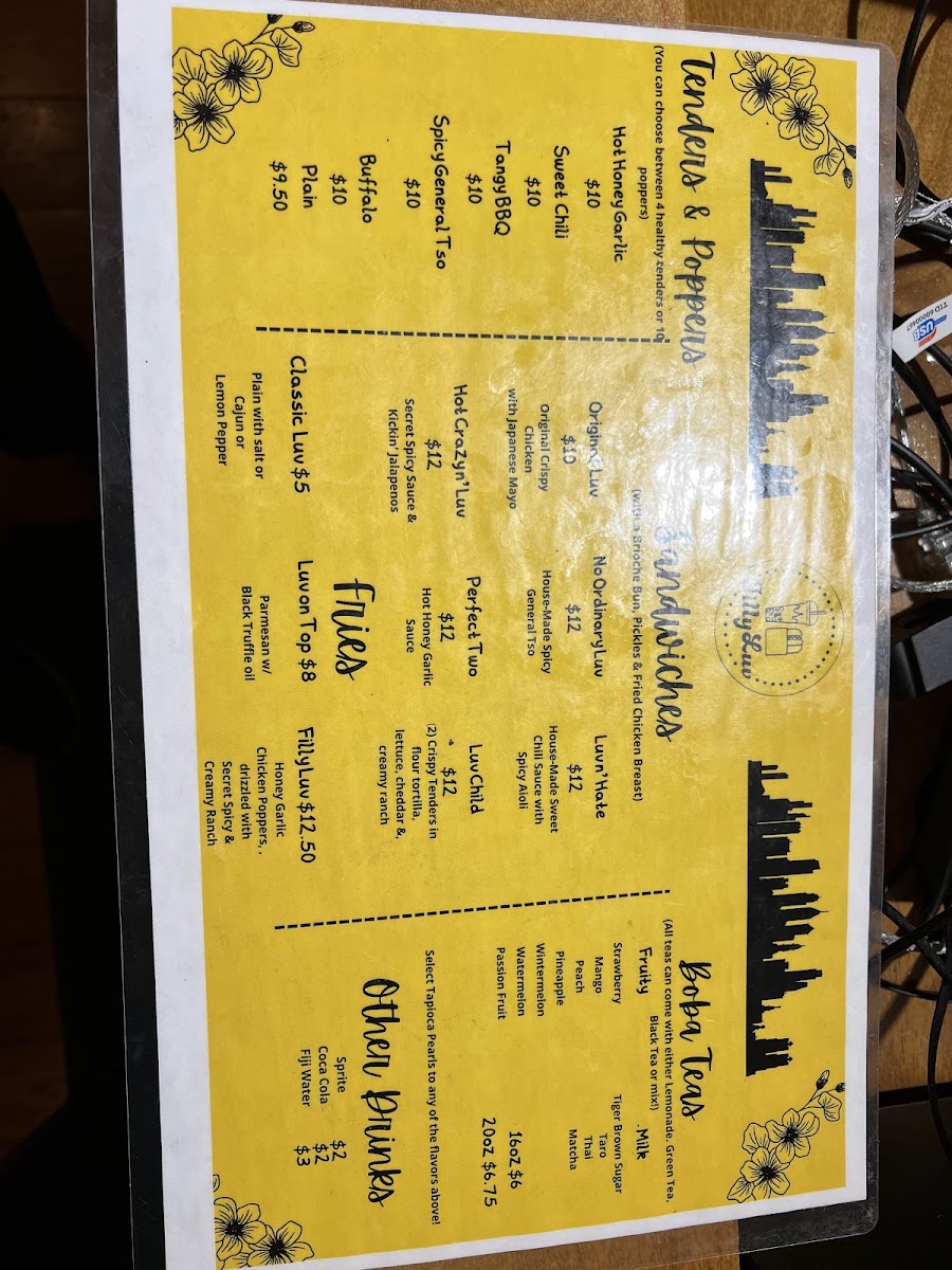 Filly Luv menu board