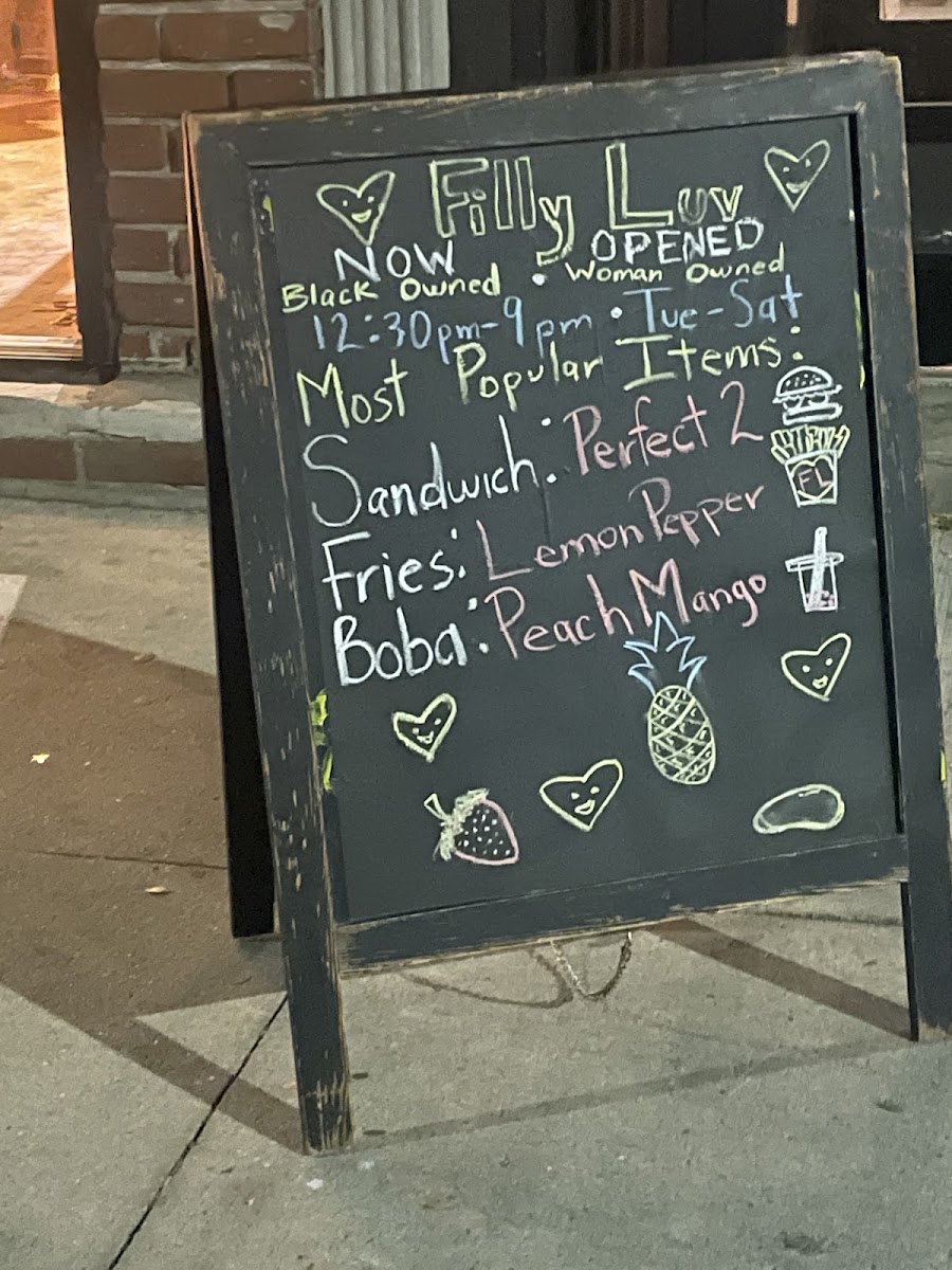 Filly Luv menu board