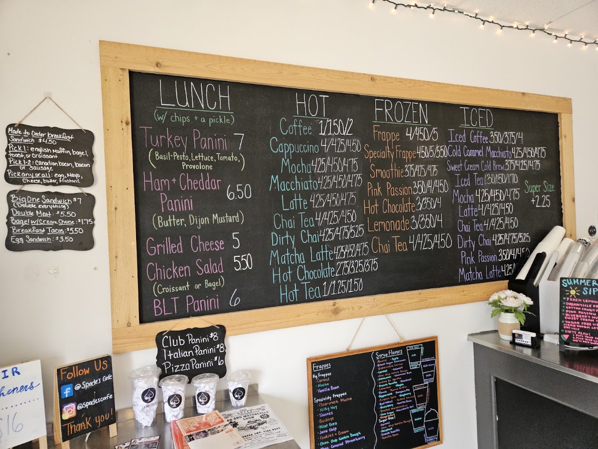 Spade's Cafe menu board