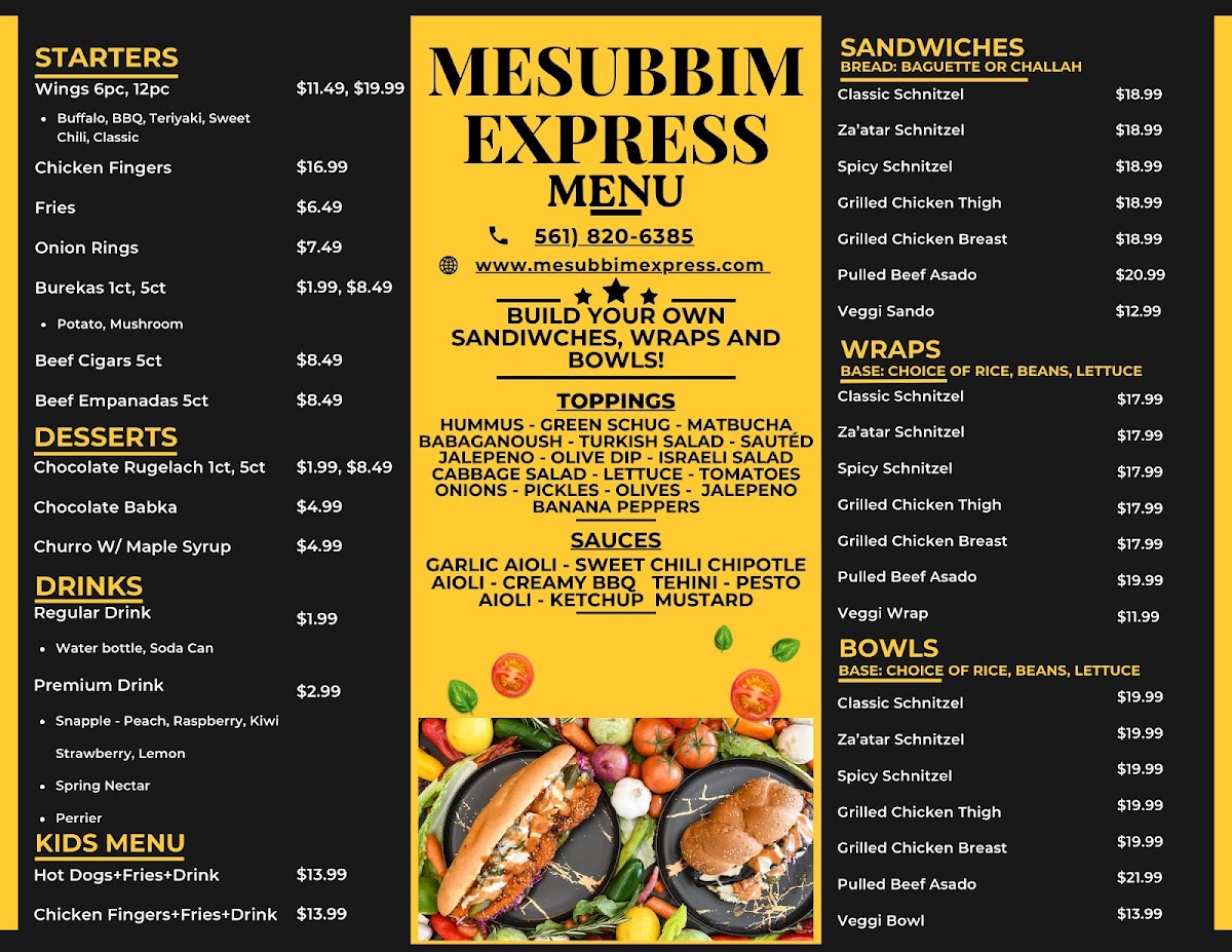 Mesubbim Express menu board