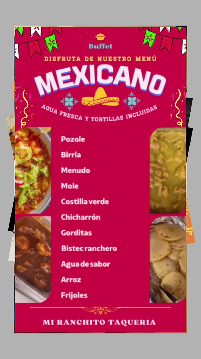 Mi Ranchito Taqueria menu board