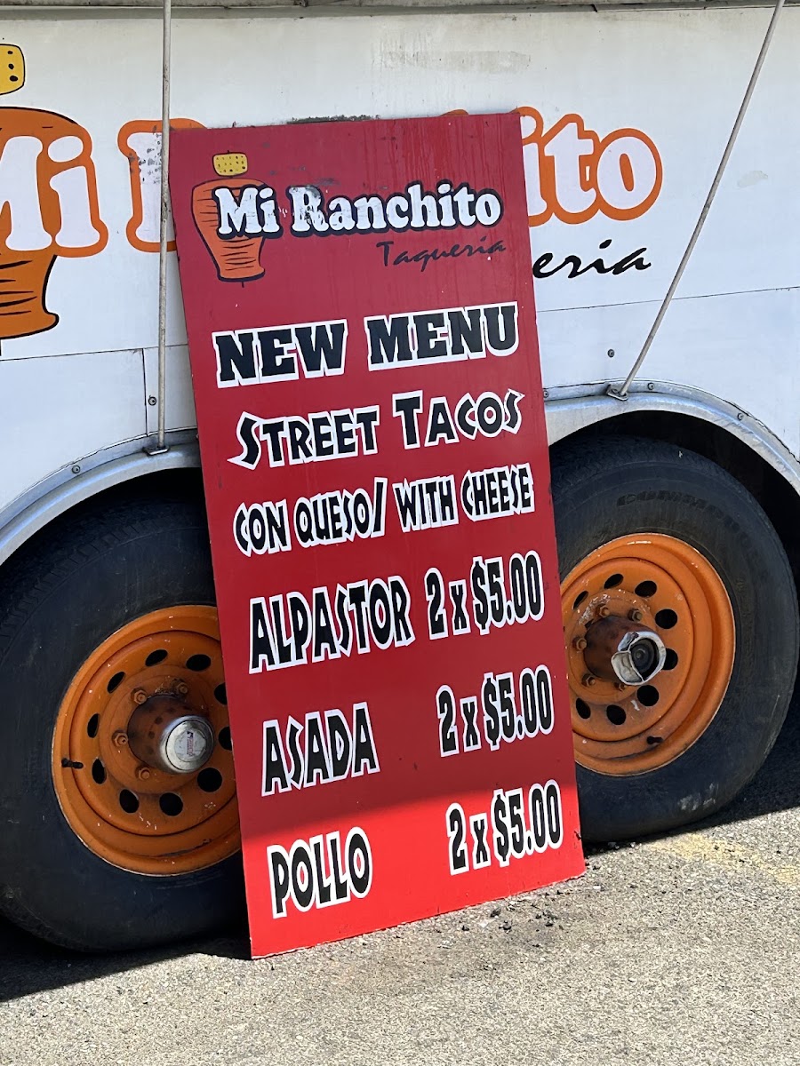 Mi Ranchito Taqueria menu board