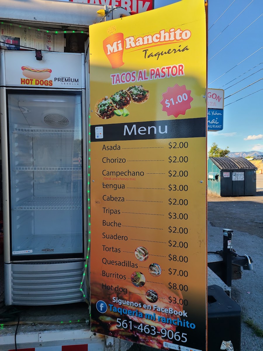 Mi Ranchito Taqueria menu board