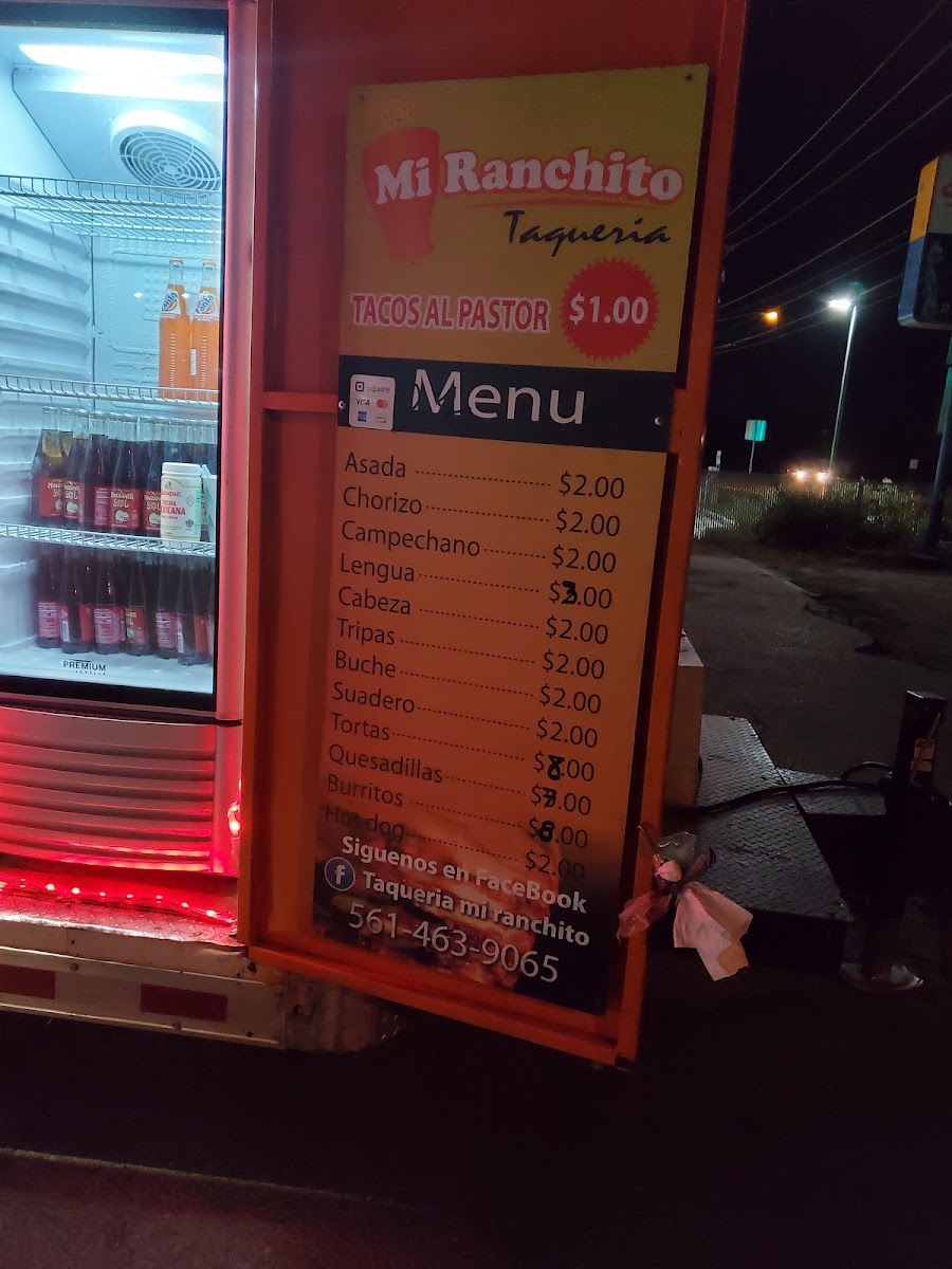 Mi Ranchito Taqueria menu board