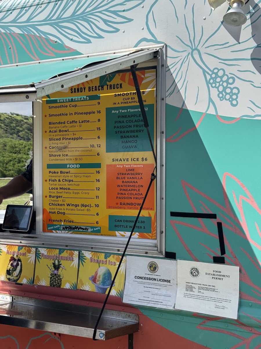 Sandy Beach Food Truck menu board