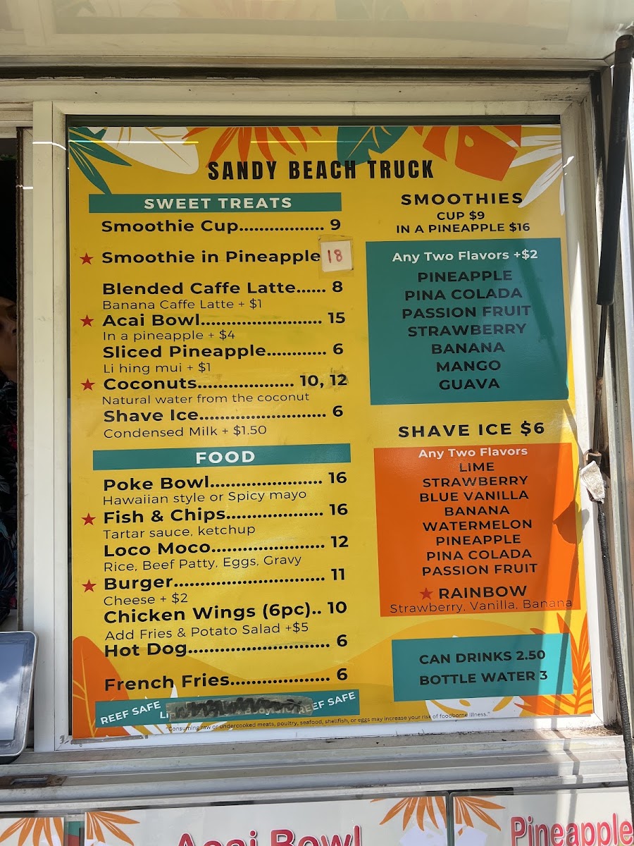 Sandy Beach Food Truck menu board