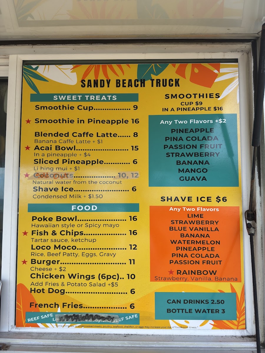 Sandy Beach Food Truck menu board