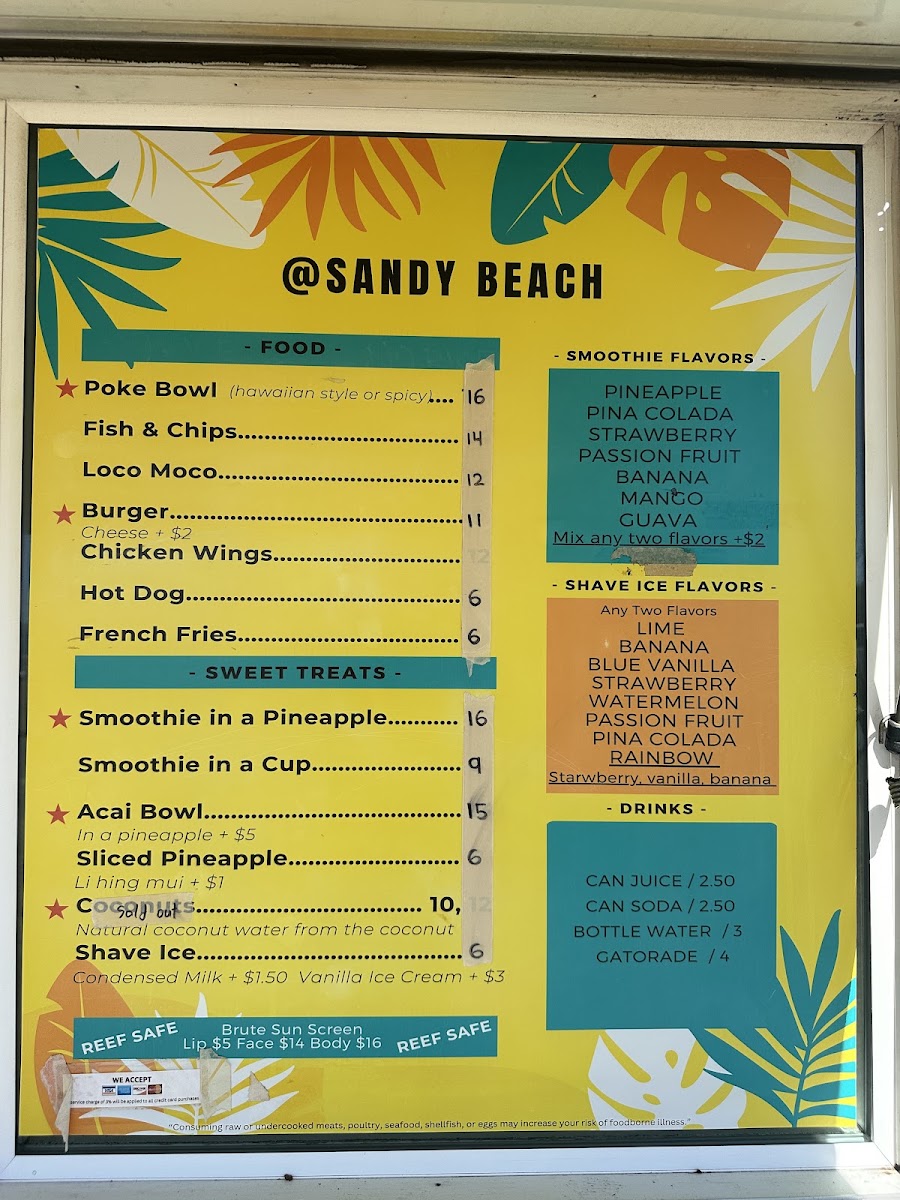 Sandy Beach Food Truck menu board