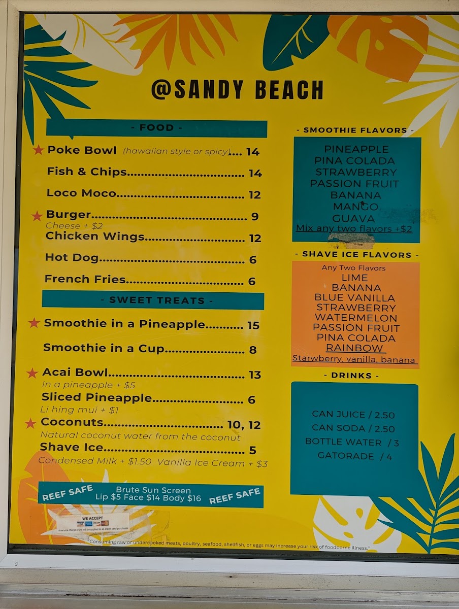 Sandy Beach Food Truck menu board