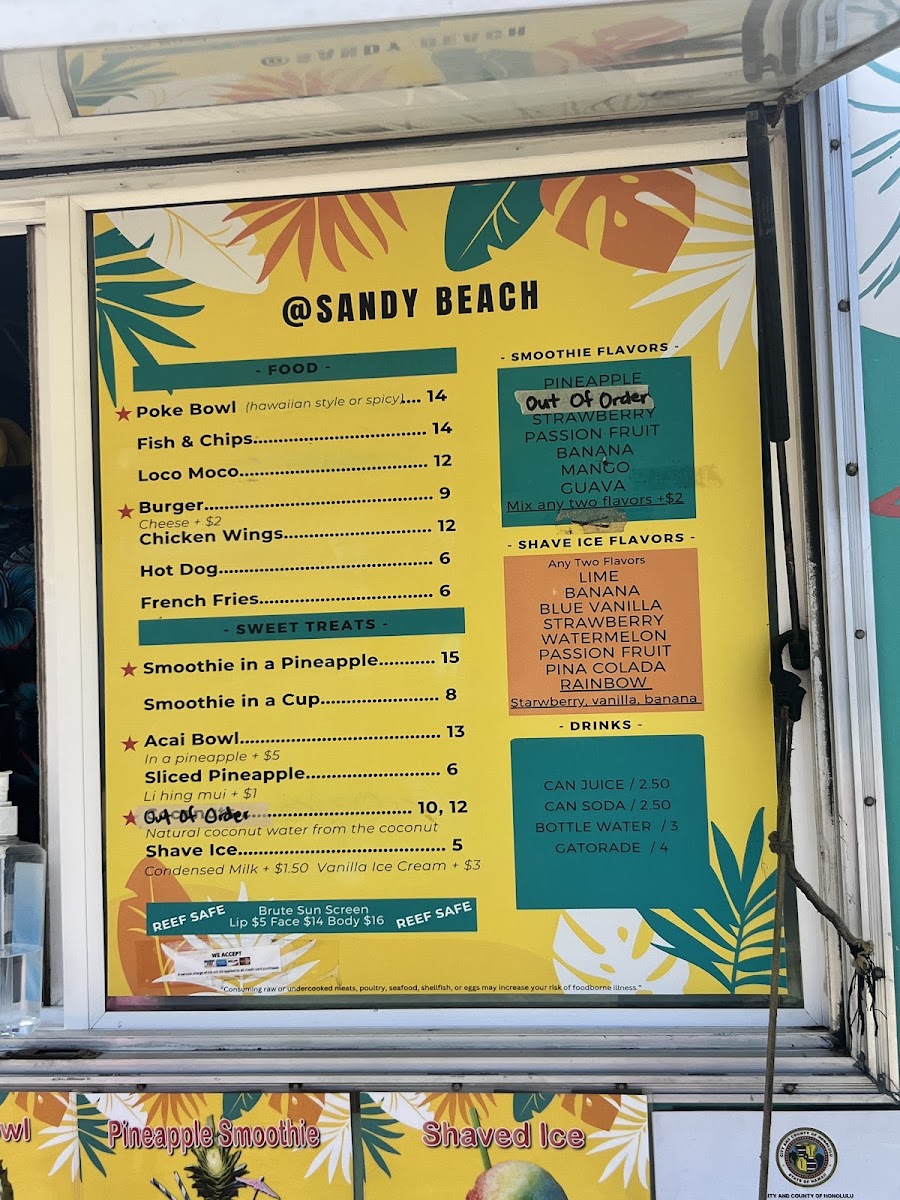 Sandy Beach Food Truck menu board