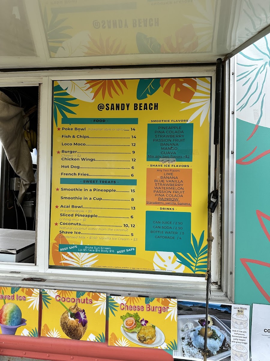 Sandy Beach Food Truck menu board