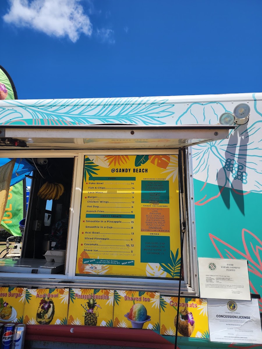 Sandy Beach Food Truck menu board