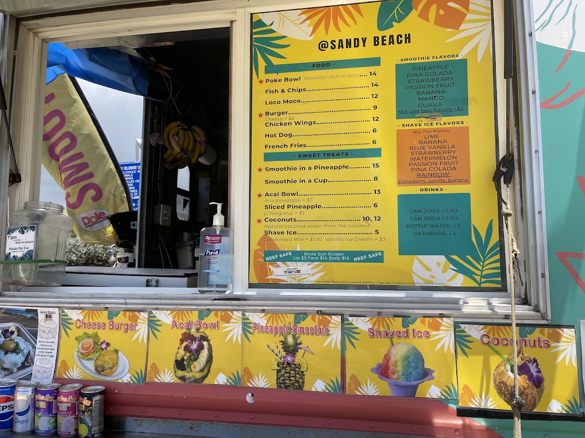 Sandy Beach Food Truck menu board