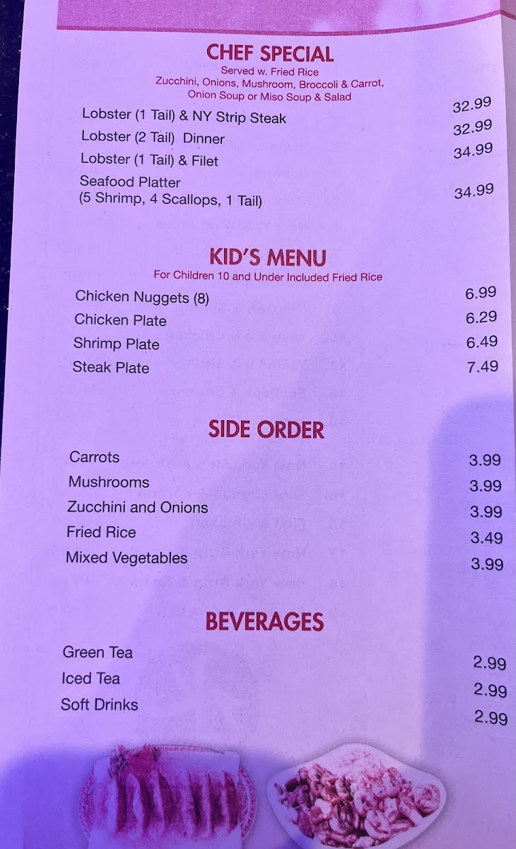 Mizu | Japanese Steakhouse menu board